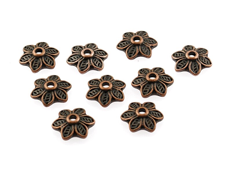 10 Perlkappen in antik Kupfer als Blume