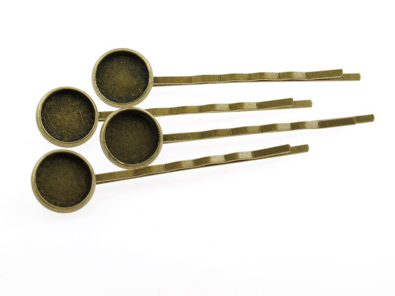 4 lange Haarklemmen in antik Bronze mit Fassung
