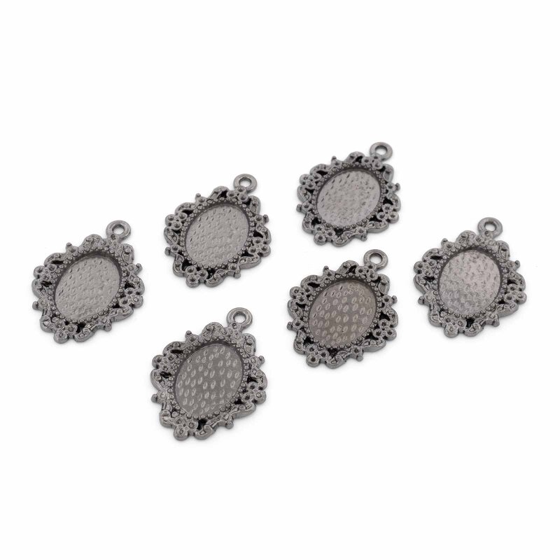 Fassungen in Gunmetal für 10 x 14 mm Cabochons 6 Stück
