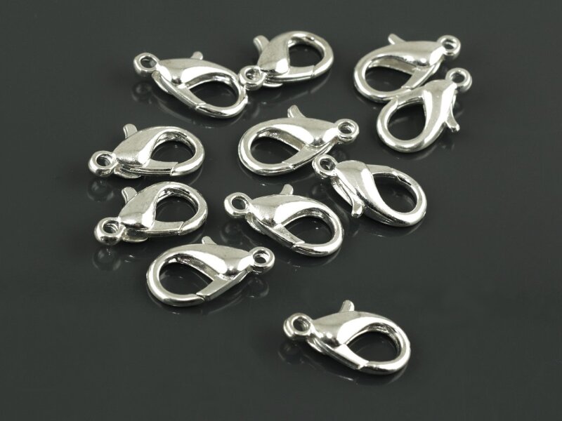 10 Karabinerverschlüsse in silberfarben, 14 mm