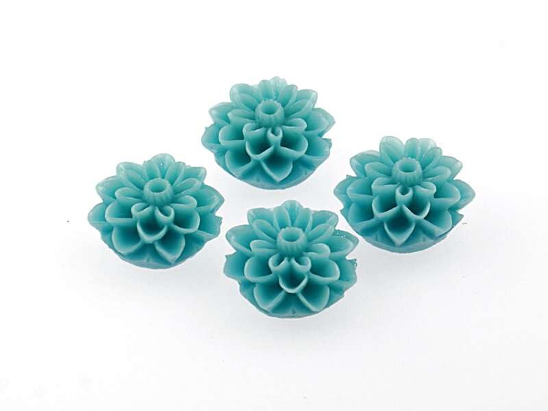 4 Cabochons Blume in türkis, 15 mm