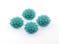 4 Cabochons Blume in türkis, 15 mm