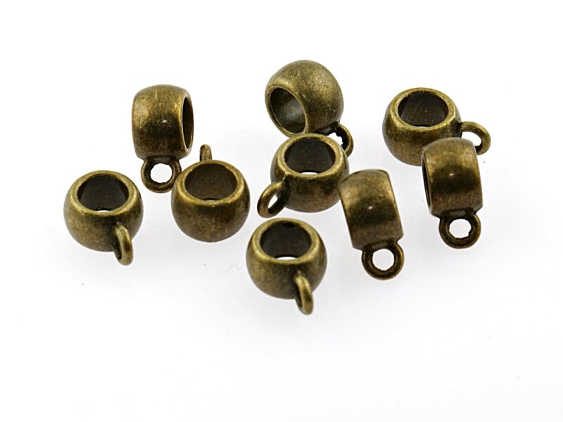 6 Zwischenperlen mit Öse in antik Bronze, 9 mm