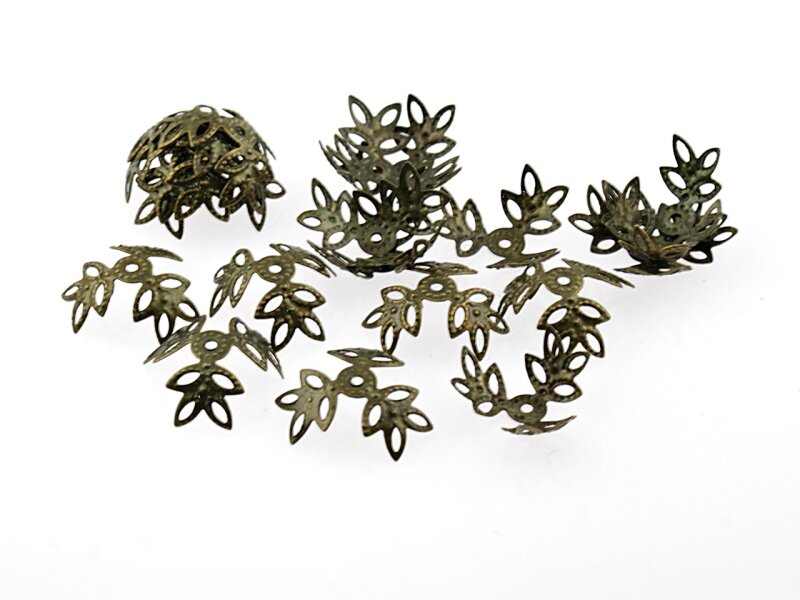 50 filigrane Perlkappen "Ast" in antik Bronze, 13 mm