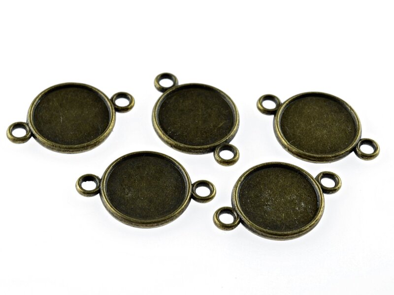 8 Fassungen als Verbinder für 10 mm Cabochons in Vintage bronze, beidseitig