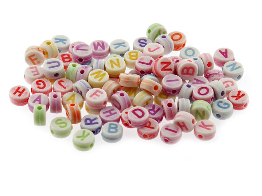 300 bunte Perlen mit Buchstaben, 7mm | Vintageparts.eu