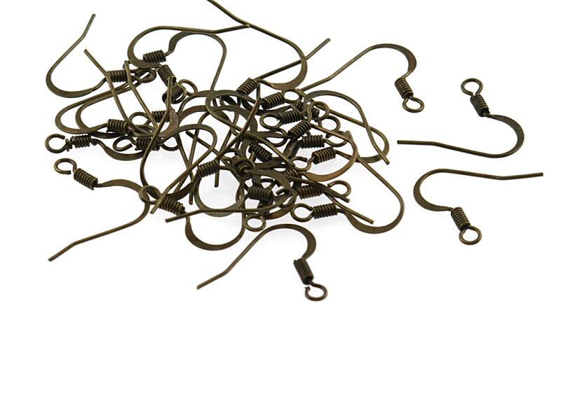 30 Ohrhaken in antik Bronze mit Feder, 15 mm