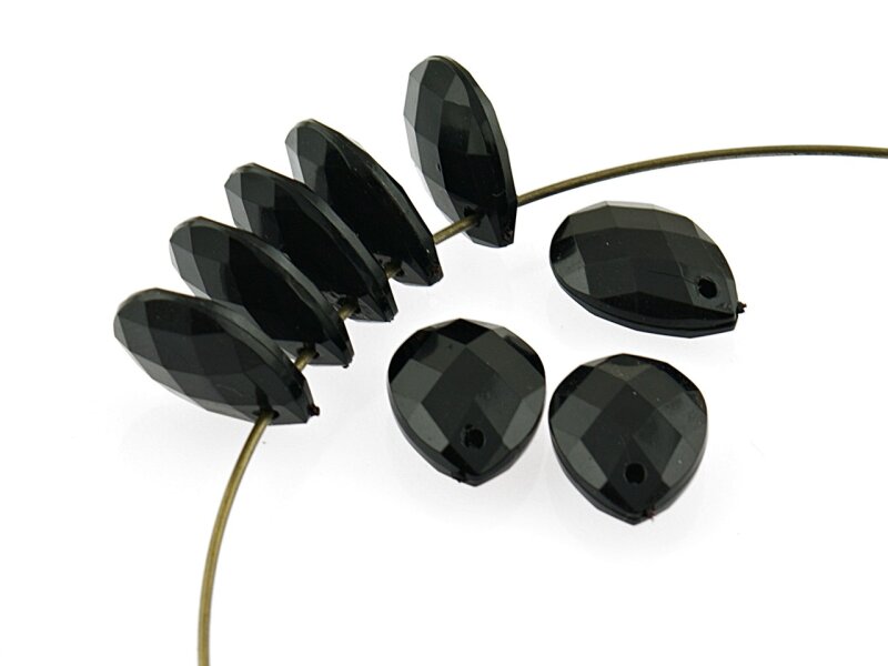 20 Acrylperlen in Glasschliffoptik als Tropfen in schwarz, 17 mm