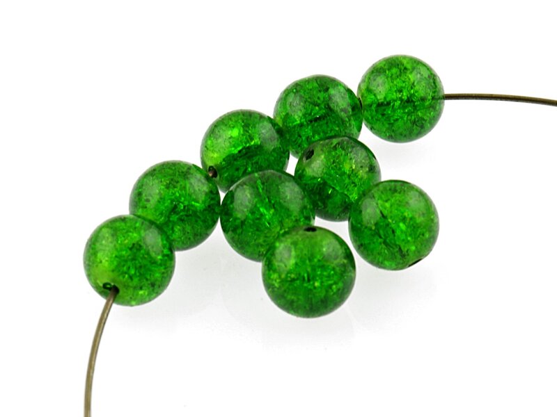 20 Crackle Glasperlen in grün, 12 mm