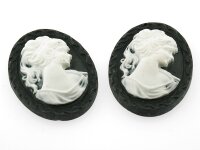2 Cabochon/Kamee in schwarz weiß, 40 x 30 mm