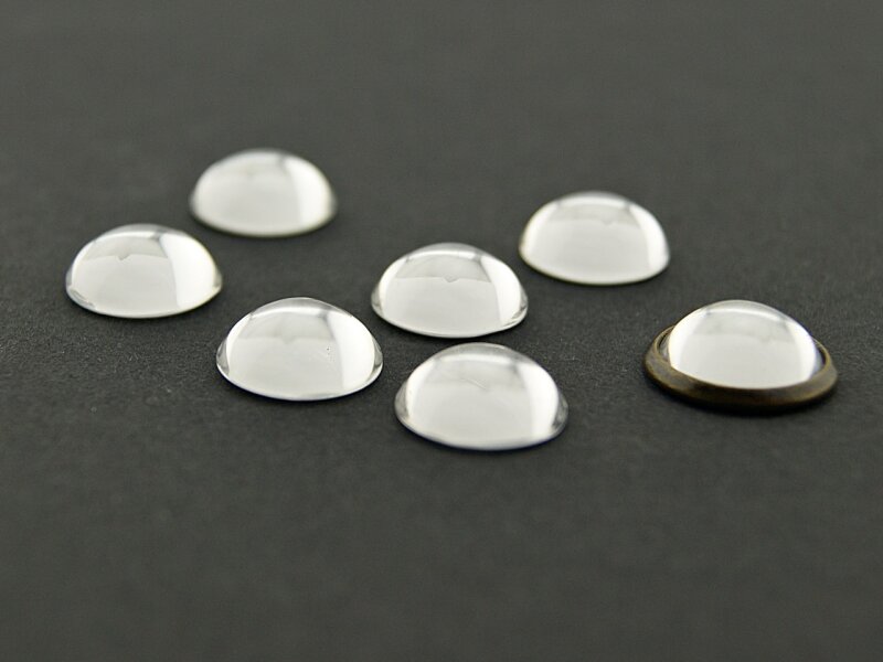 10 hohe Glascabochon farblos, 12 mm