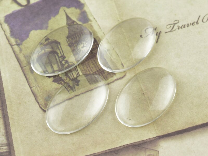 4 Cabochons Glas klar, 30 x 20 mm