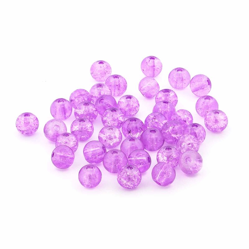Glasperlen Crackle Lila 6mm 40 Stück Schmuckperlen Set mit großem Fädelloch