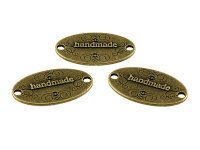 6 Verbinder - Aufnäher "Handmade" in antik...