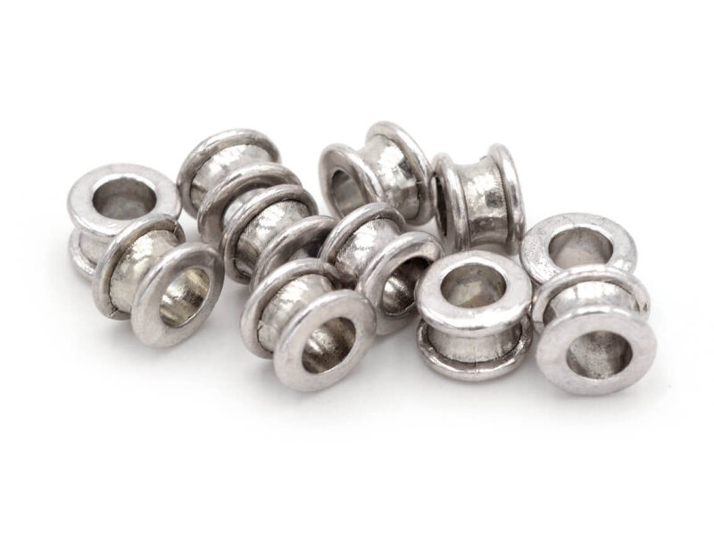 10 röhrenförmige Metallperlen in silberfarben platiniert, 6 mm