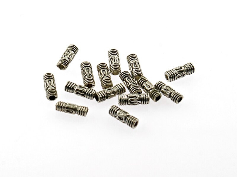 40 längliche Zwischenperlen mit Antikmuster in antik silberfarben, 3 mm