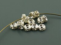 20 Zwischenperlen mit Strasssteinen in silberfarben, 7 mm