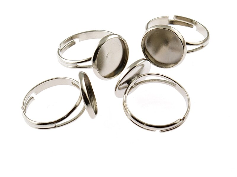 4 Ringrohlinge in silberfarben platiniert für 12 mm Cabochon