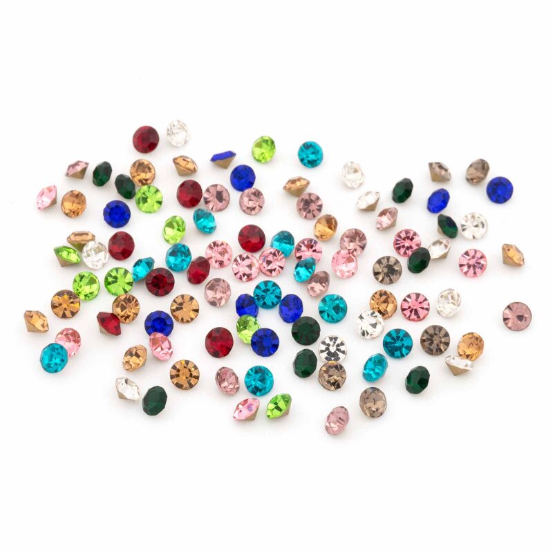 100 Strasssteine im bunten Farbmix 3,2 mm