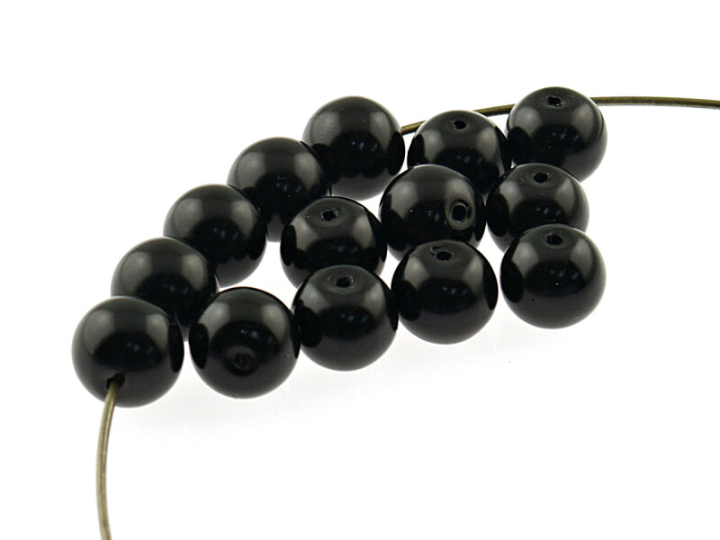 40 Glaswachsperlen in schwarz, 10 mm