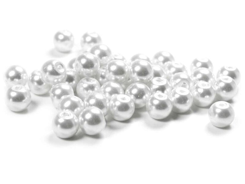 40 Glaswachsperlen in weiß, 8 mm