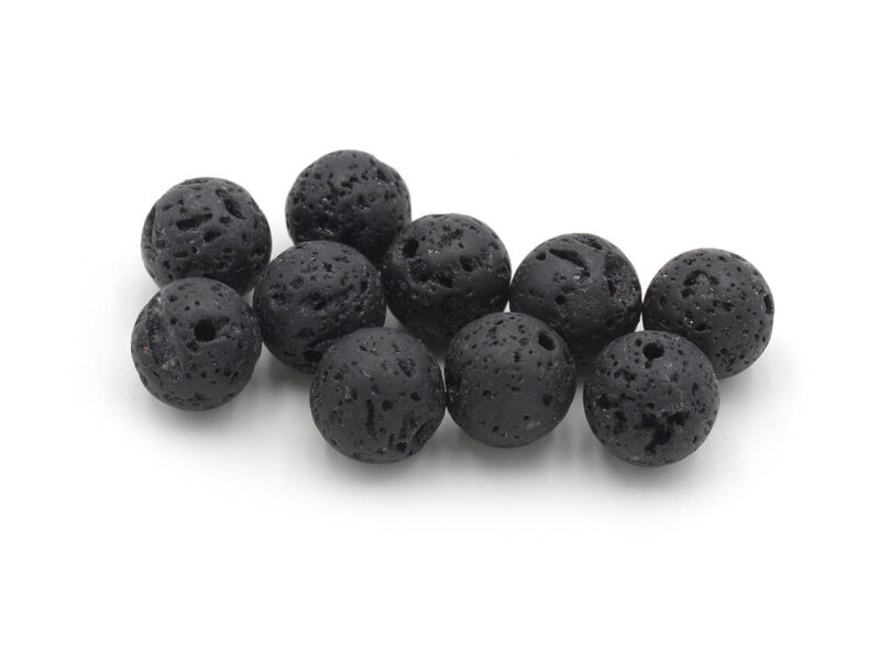 10 Lavasteinperlen in schwarz, 10 mm