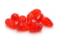 10 Kristallquarzperlen facettiert als Tropfen in rot, 12 mm