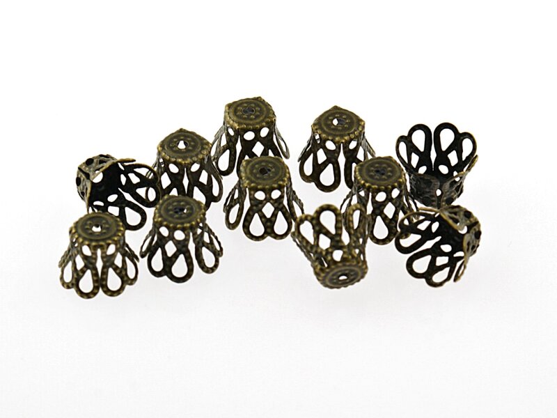 30 hohe Perlkappen in antik Bronze, 10 mm