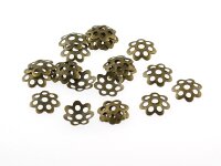 100 filigrane Blümchenperlkappen in antik Bronze, 8 mm