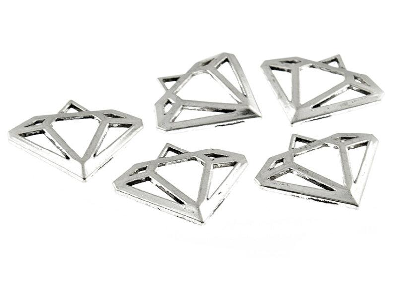6 Anhänger als Diamant in antik silberfarben