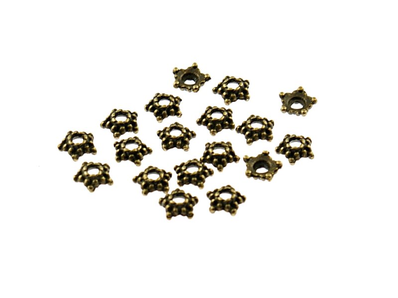 50 kleine Perlkappen "Sternchen" in antik Bronze, 5 mm
