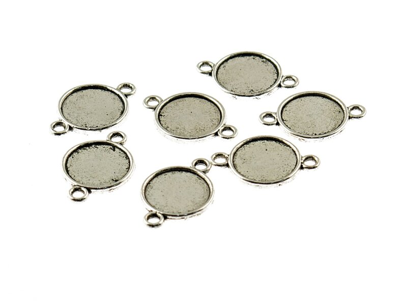 10 doppelseitige Fassungen in antik silberfarben für 10 mm Cabochons