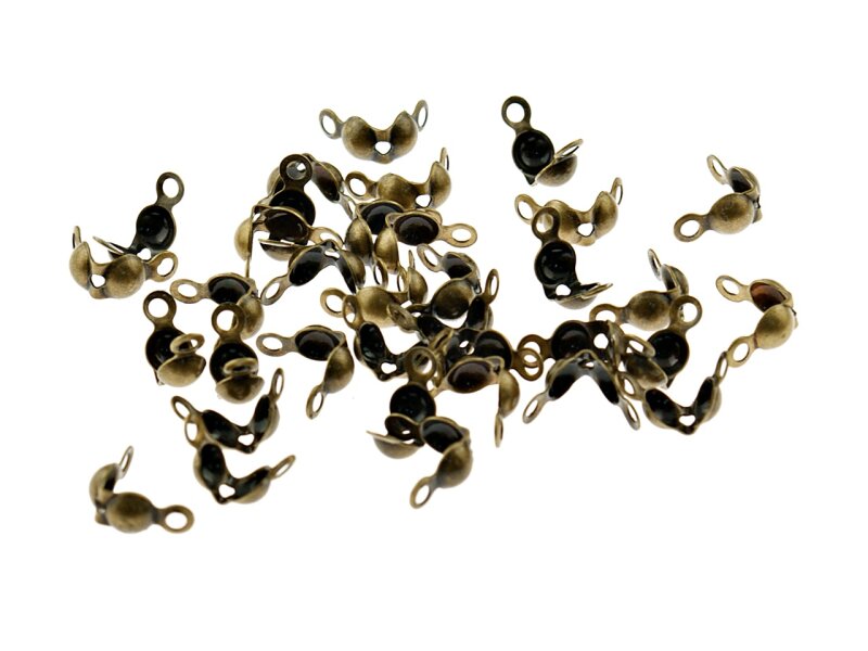 50 Endkappen für Fädelmaterial in antik Bronze, 3,5 mm