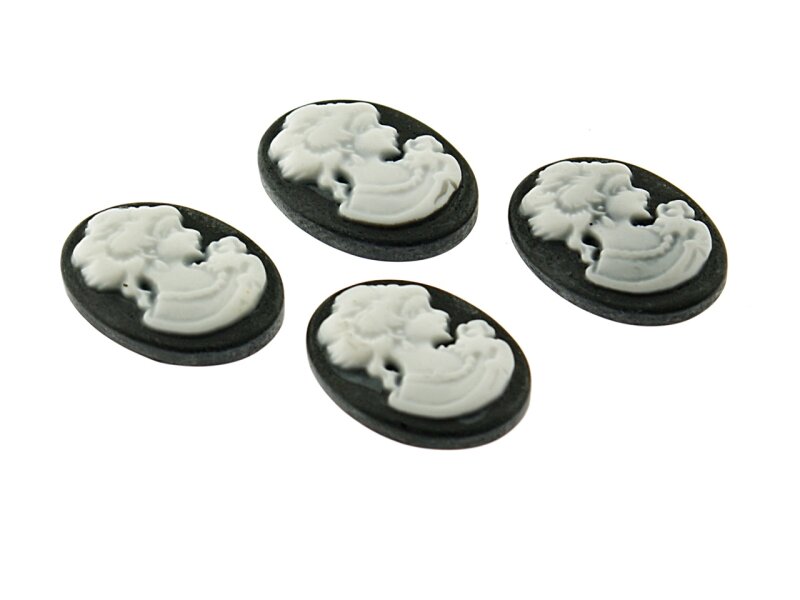 4 Cabochon/Kamee in schwarz, 18 x 13 mm