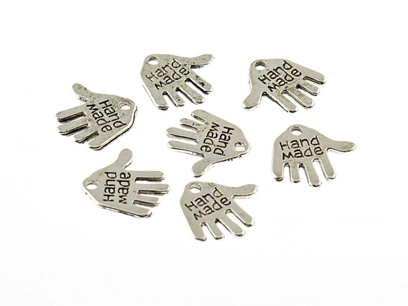 20 Anhänger "Hand made" in antik silberfarben
