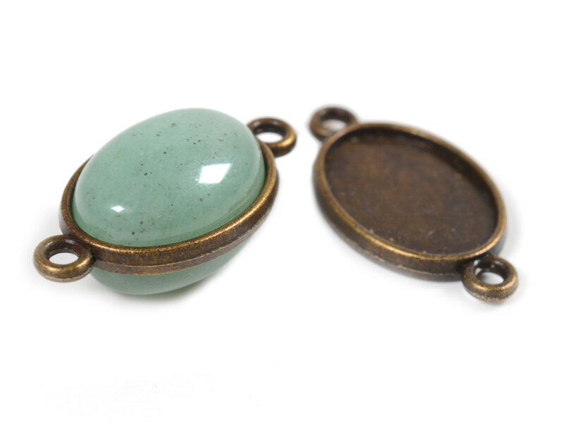 6 ovale Fassungen als Verbinder für 13 x 18 mm Cabochons in antik Bronze