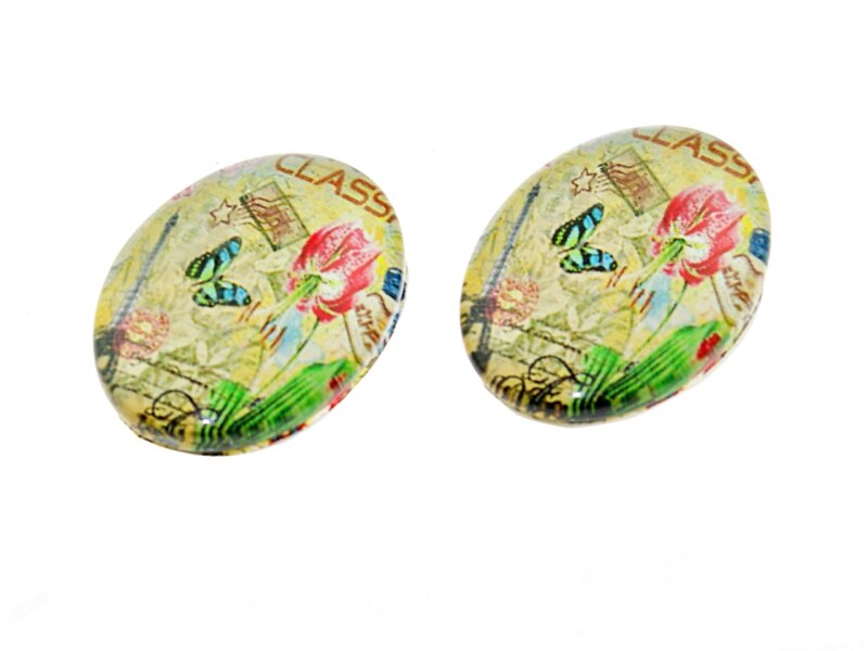 2 Glascabochons "Frühling" in grün, 25 x 18 mm