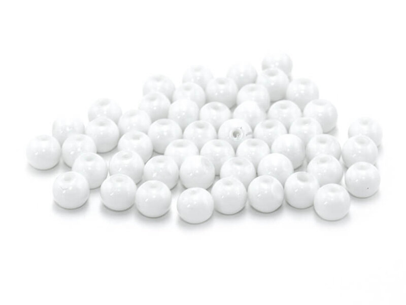 50 Glasperlen in weiß, 6 mm