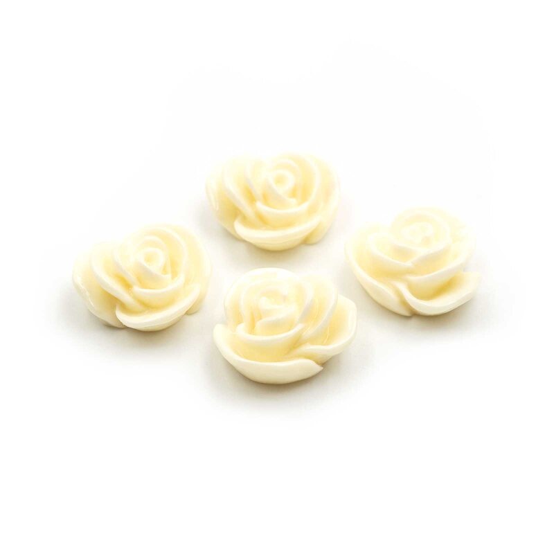 4 Cabochons als Rose in vanille, 15 mm