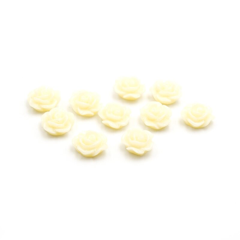 10 flache Rosen als Cabochon in elfenbein, 10 mm