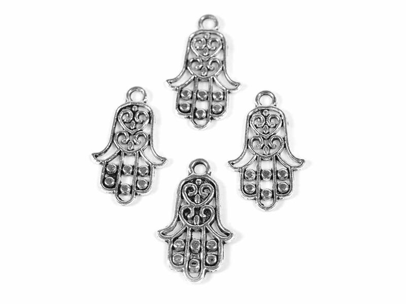 Hamsa Symbol in antik silberfarben 22mm lang 6 Stück