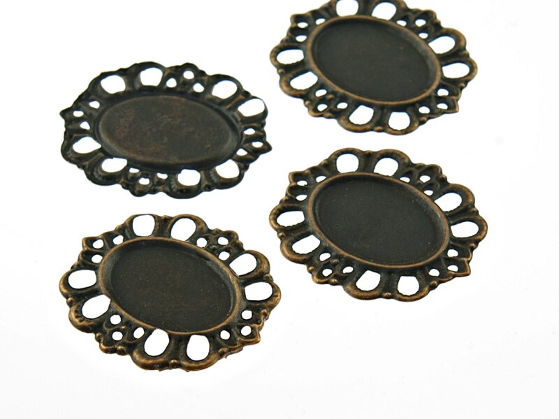 10 filigrane Fassungen in antik kupferfarben für 18 x 13 mm Cabochon