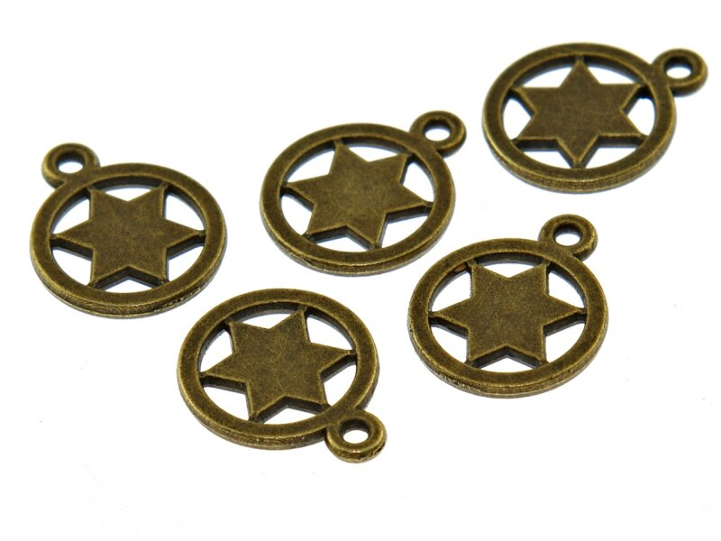 10 Plättchen mit Ausstanzung "Stern" in antik Bronze