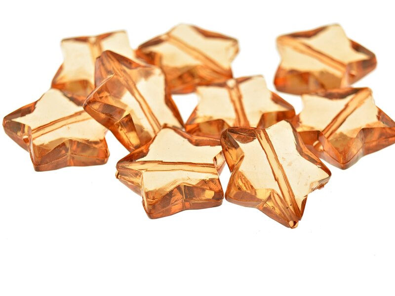 20 Acrylperlen als Stern in hellbraun, 14 mm
