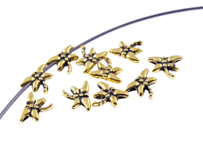 20 Zwischenperlen als Libelle in antik goldfarben