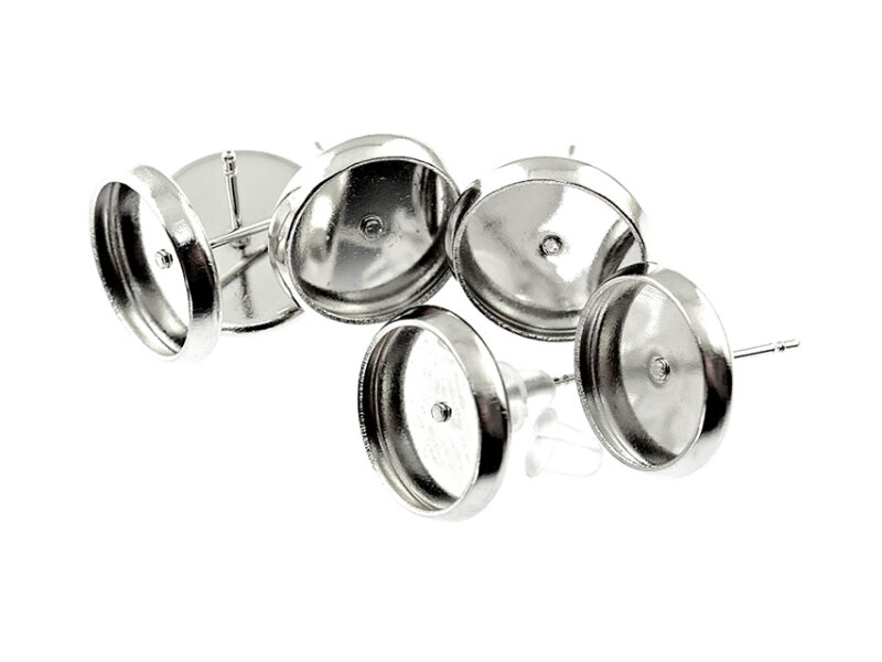 10 Ohrstecker in silberfarben platiniert für 10 mm Cabochon