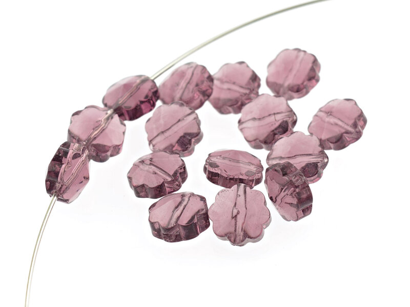 12 Glasschliffperlen als Blume in pflaume, 8 mm
