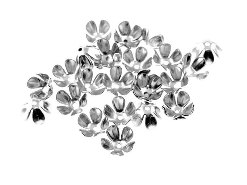 40 Blumen Perlkappen in silberfarben platiniert, 7,5 mm