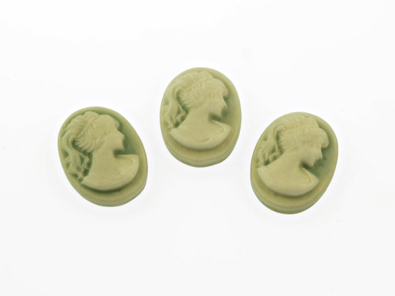 4 Cabochons/Kamee in olive, 18 x 13 mm