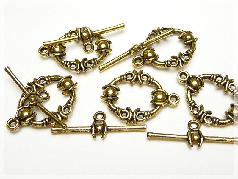 3 Knebelverschlüsse in Vintage goldfarben